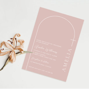 Minimalist Typography cross rose pink arch baptism Invitation