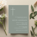 Minimalist Typography cross sage arch baptism Invitation<br><div class="desc">Inivite your guest to your event with this minimalist and simple baptism invitation card,  features simple text on a sage background with prominent cross. For more advanced customisation of this design,  e.g. changing layout,  font or text size please click the "CUSTOMIZE" button above. Please contact me for any questions!</div>