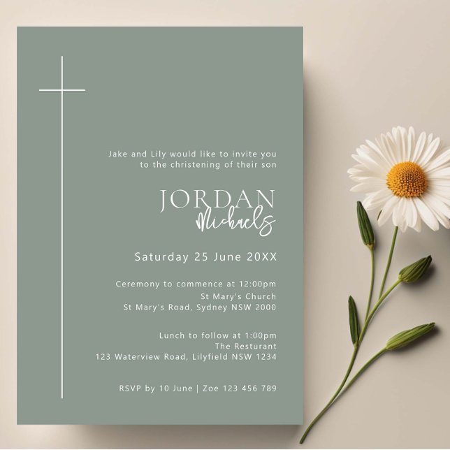 Minimalist Typography cross sage arch baptism Invitation (Creator Uploaded)