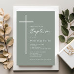 Minimalist Typography cross sage green baptism Invitation<br><div class="desc">Inivite your guest to your event with this minimalist and simple baptism invitation card, features simple text on a sage green background with prominent cross. For more advanced customisation of this design, e.g. changing layout, font or text size please click the "CUSTOMIZE" button above. Please contact me for any questions!...</div>