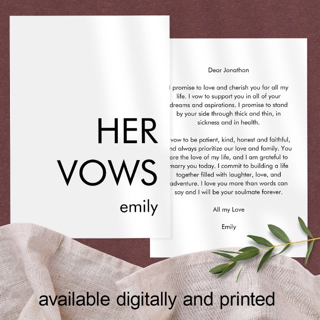 Minimalist Typography Custom Any Colour Her Vows Card (Creator Uploaded)