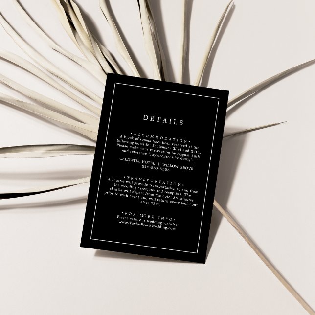 Minimalist Typography | Dark Black Wedding Details Enclosure Card (Creator Uploaded)