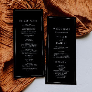 Minimalist Typography Dark Black Wedding Program