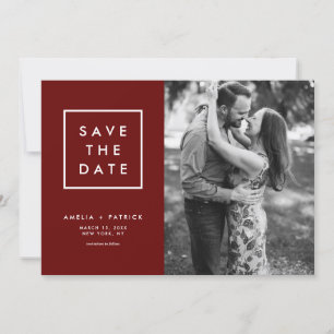 Minimalist Typography Dark Red Photo Save The Date