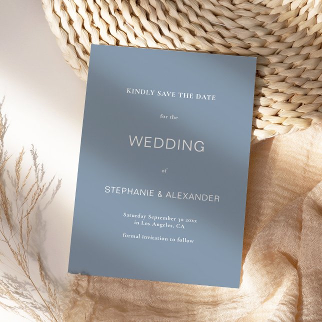 Minimalist Typography Dusty Blue Wedding Save The Date (Creator Uploaded)