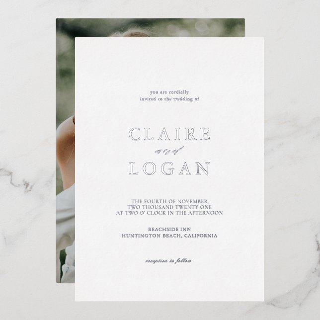 Minimalist Typography Elegant Photo White Wedding (Front/Back)