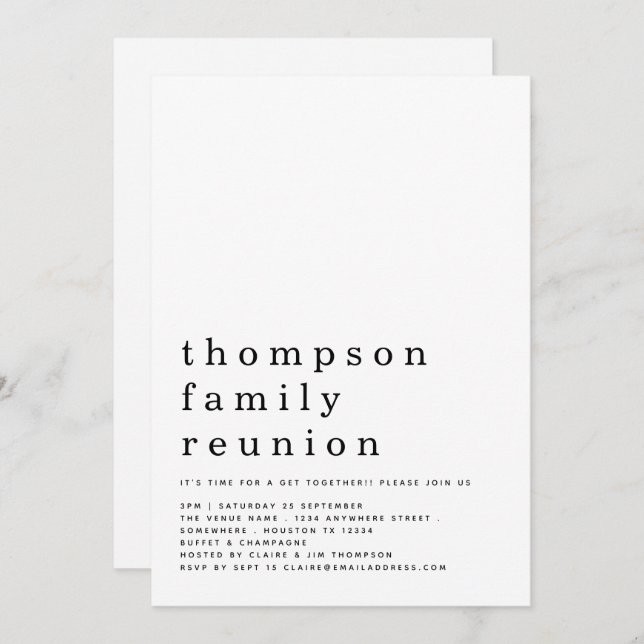 Minimalist Typography Family Reunion Party Invitation (Front/Back)