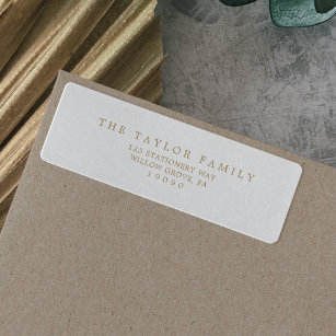 Minimalist Typography   Gold Family Return Address Return Address Label