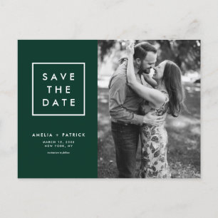 Minimalist Typography Green Photo Save the Date Announcement Postcard