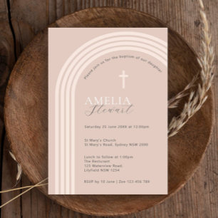 Minimalist Typography half arch beige baptism Invitation