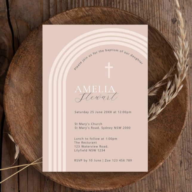 Minimalist Typography half arch beige baptism Invitation (Creator Uploaded)