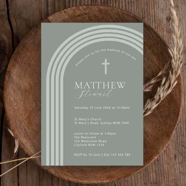 Minimalist Typography half arch sage baptism Invitation (Creator Uploaded)