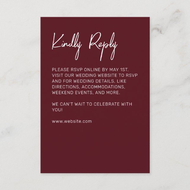 Minimalist Typography Maroon RSVP Card (Front)
