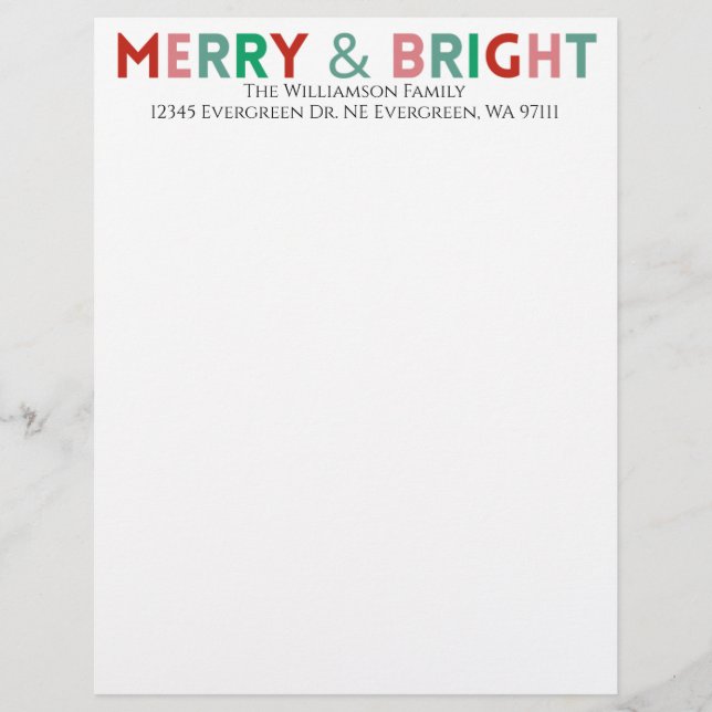 Minimalist Typography Modern Merry & Bright Name Custom Letterhead (Front)