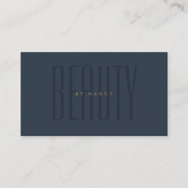 Minimalist Typography Navy Blue Beauty Salon Business Card (Front)