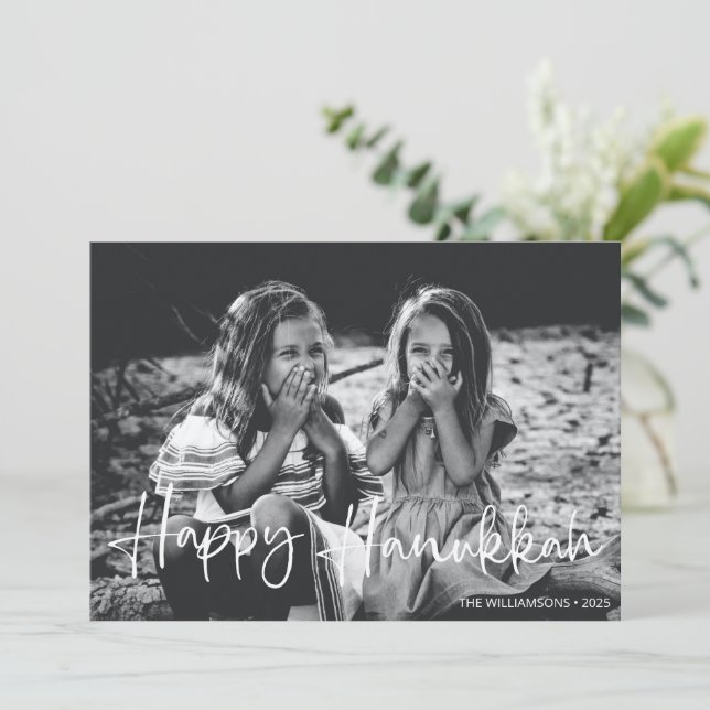Minimalist Typography Overlay Photo Hanukkah Holiday Card (Standing Front)