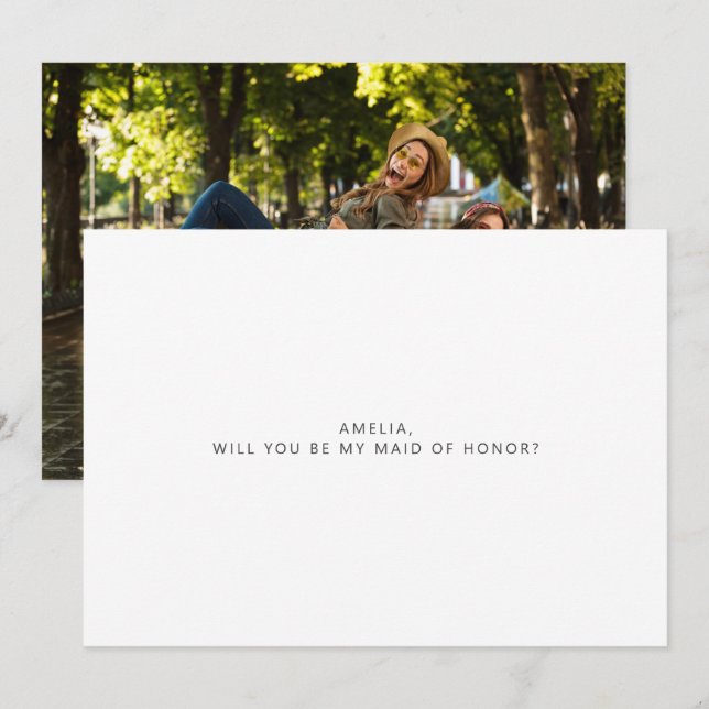 Minimalist Typography Photo Maid of Honour Proposa Card (Front/Back)
