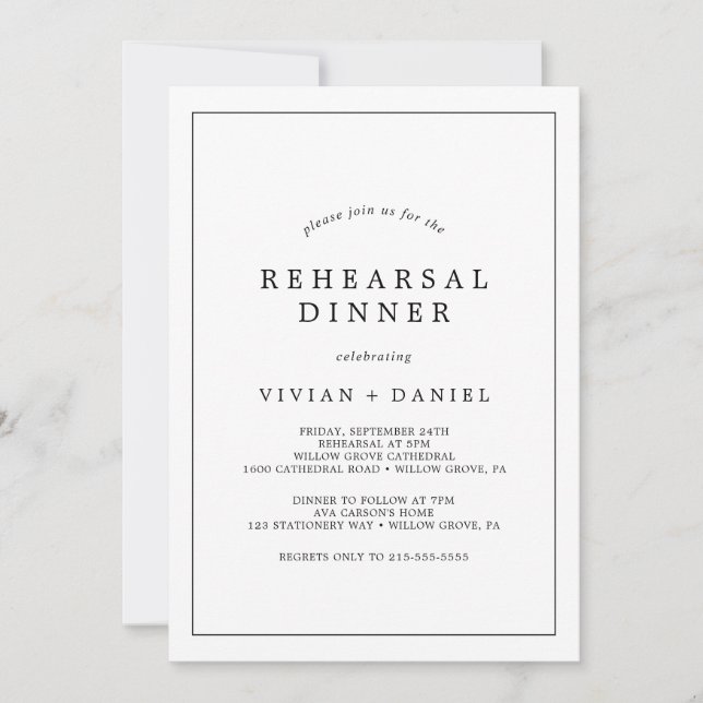 Minimalist Typography Rehearsal Dinner Invitation (Front)
