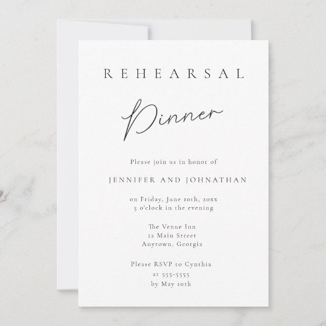 Minimalist Typography Rehearsal Dinner Invitations (Front)