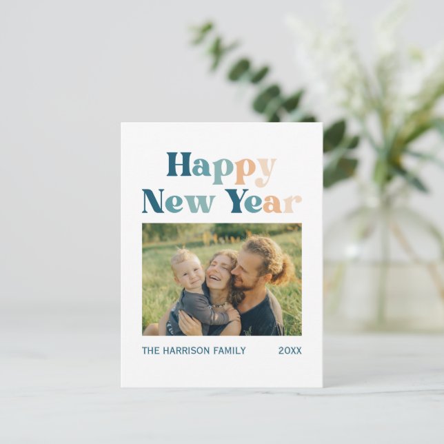 Minimalist Typography Retro New Year Photo  Postcard (Standing Front)