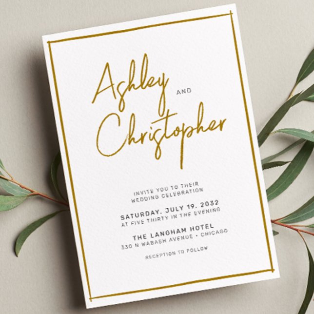 Minimalist Typography Script Gold & White Wedding Invitation (Creator Uploaded)