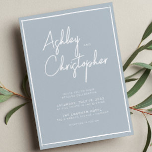 Minimalist Typography Script Pale Blue Wedding Invitation