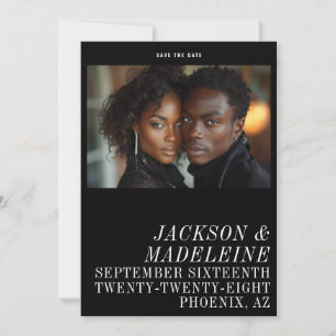 Minimalist Typography Solid Black Photo Wedding Save The Date