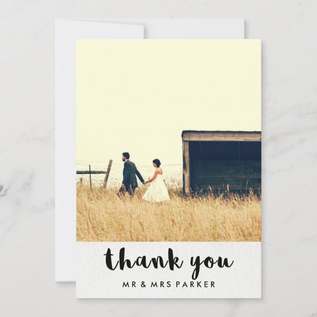Minimalist Typography Wedding Photo Thank You (Front)