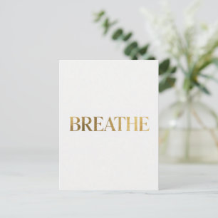 Minimalist typography with gold word breathe postcard