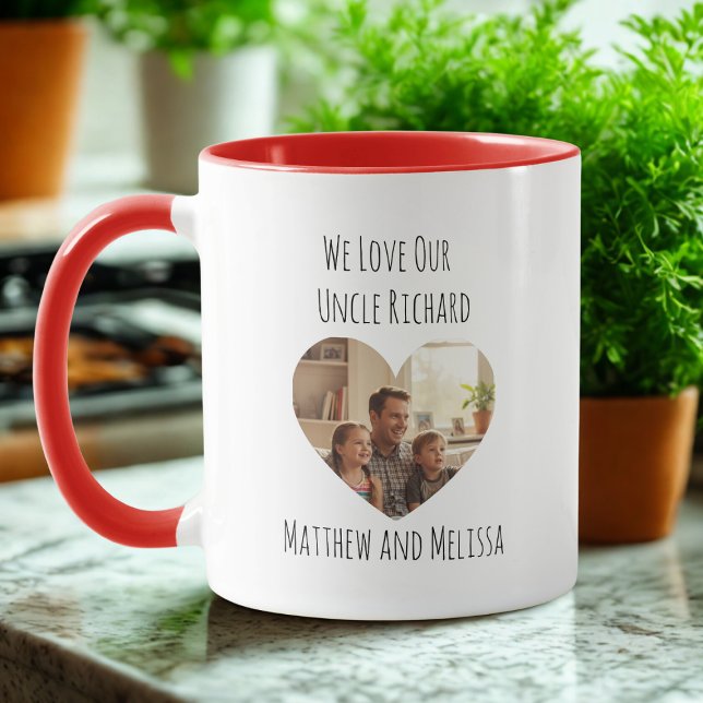 Minimalist Uncle Photo – Heartfelt Gift for Him Mug (Heart photo personalized uncle coffee mug)