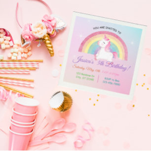 Minimalist Unicorn Rainbow Glitter birthday Invitation