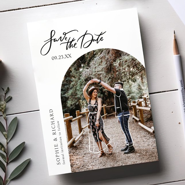 Minimalist Unique Boho Arch Photo Save The Date  Invitation (Creator Uploaded)