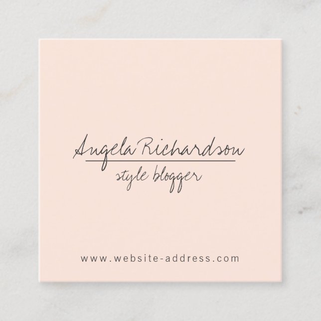 Minimalist Unique Handwritten Blogger Peach Square Business Card (Front)