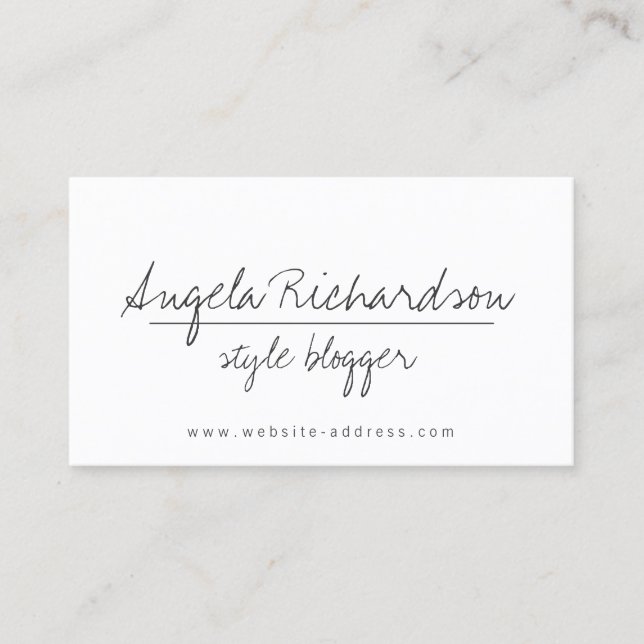 Minimalist Unique Handwritten Stylist, Blogger Business Card (Front)