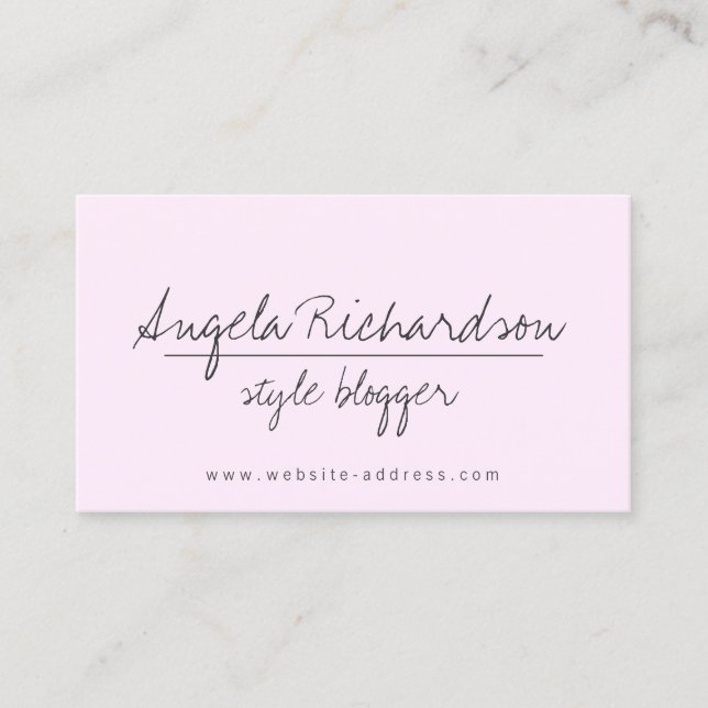 Minimalist Unique Handwritten Stylist Pink Business Card (Front)