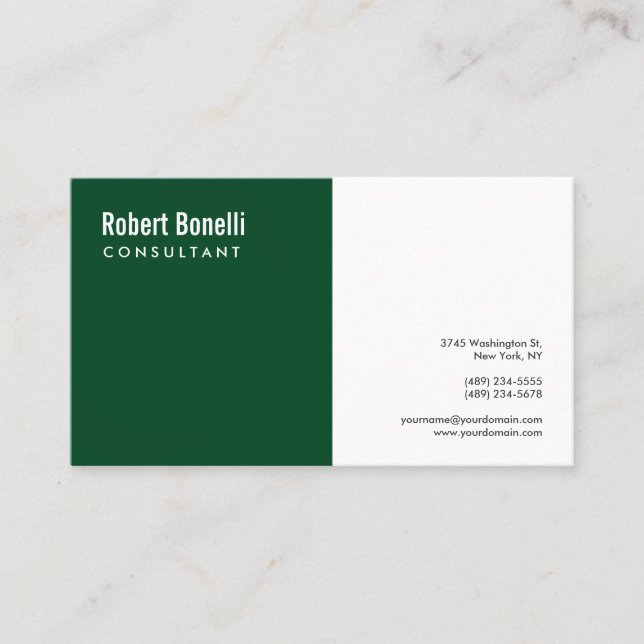 Minimalist Up Forest Green White Modern Custom Business Card (Front)