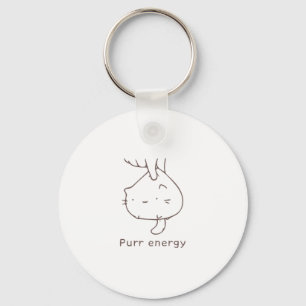 Minimalist Upside-Down Cat "Purr Energy" Graphic D Key Ring