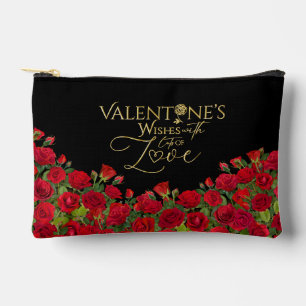 Minimalist Valentine’s Gold Calligraphy Roses Accessory Pouch