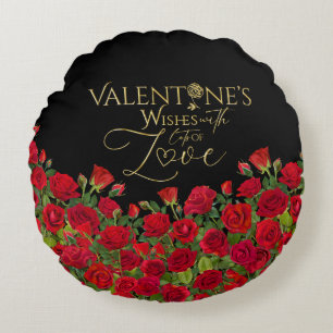 Minimalist Valentine’s Gold Calligraphy Roses Round Cushion