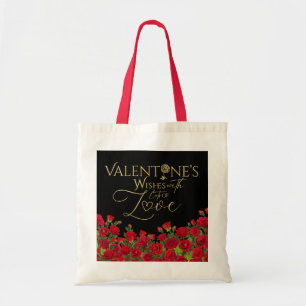 Minimalist Valentine’s Gold Calligraphy Roses Tote Bag