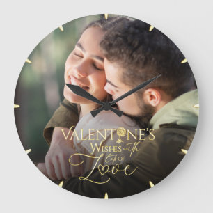 Minimalist Valentine’s Modern Photo Calligraphy Large Clock