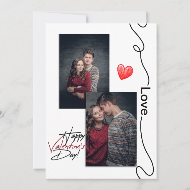Minimalist Valentines Day Couple 2 Photo Hearts Holiday Card (Front)