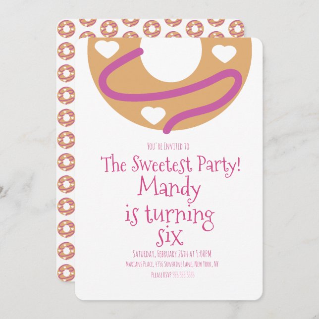 Minimalist Valentines Day Doughnut Heart Birthday Invitation (Front/Back)