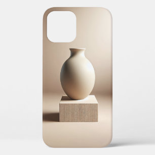 Minimalist Vase on Wood Block - Modern Beige Phone iPhone 12 Case