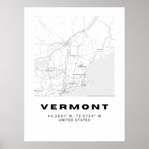 Minimalist Vermont Map Art - Black and White Poster