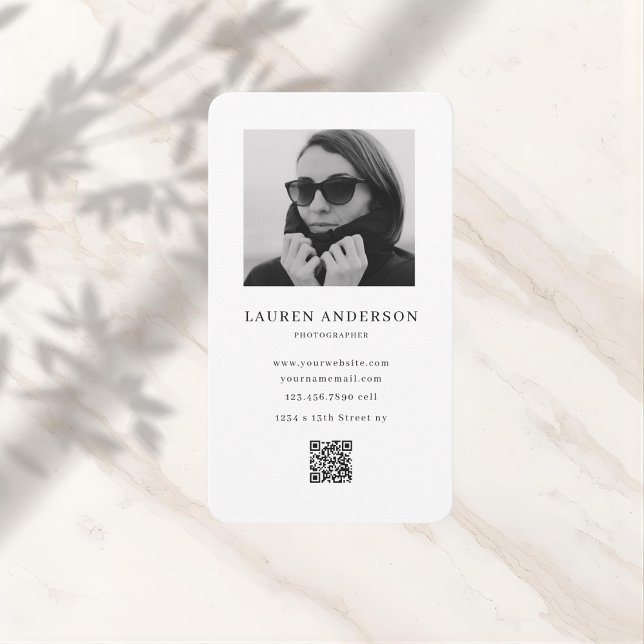Minimalist Vertical Business Card with Photo & QR  (Creator Uploaded)