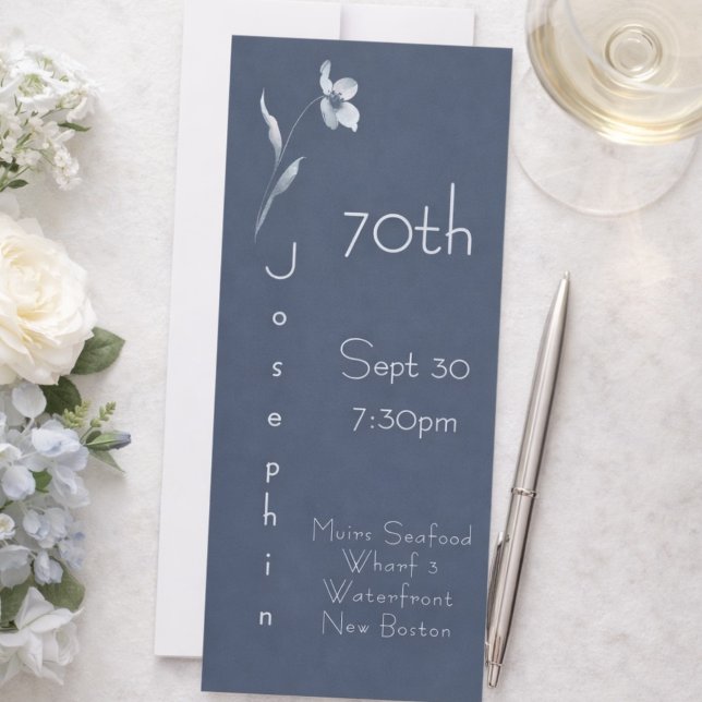 Minimalist Vertical Floral Slate 70th Birthday  Invitation (Creator Uploaded)