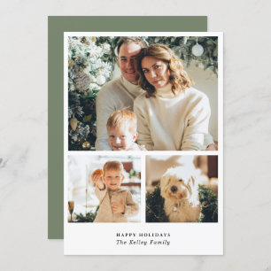 Minimalist Vertical Three Photo Holiday Card
