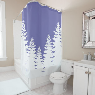 Minimalist very peri pine tree silhouette shower curtain