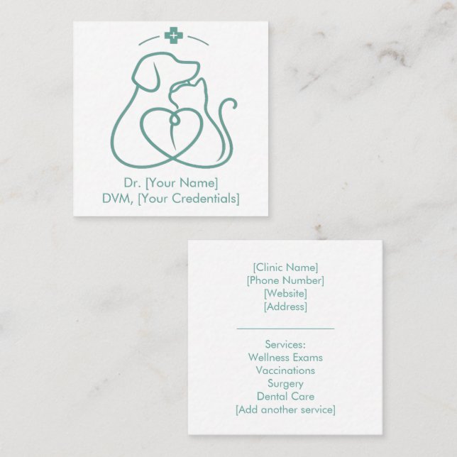 Minimalist Vet Business Card with Pet Logo (Front/Back)